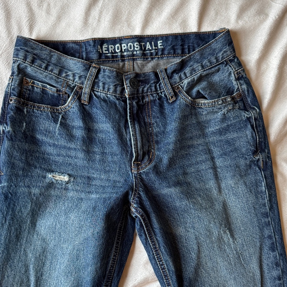 Aeropostale Men's Dark Blue Distressed Jeans